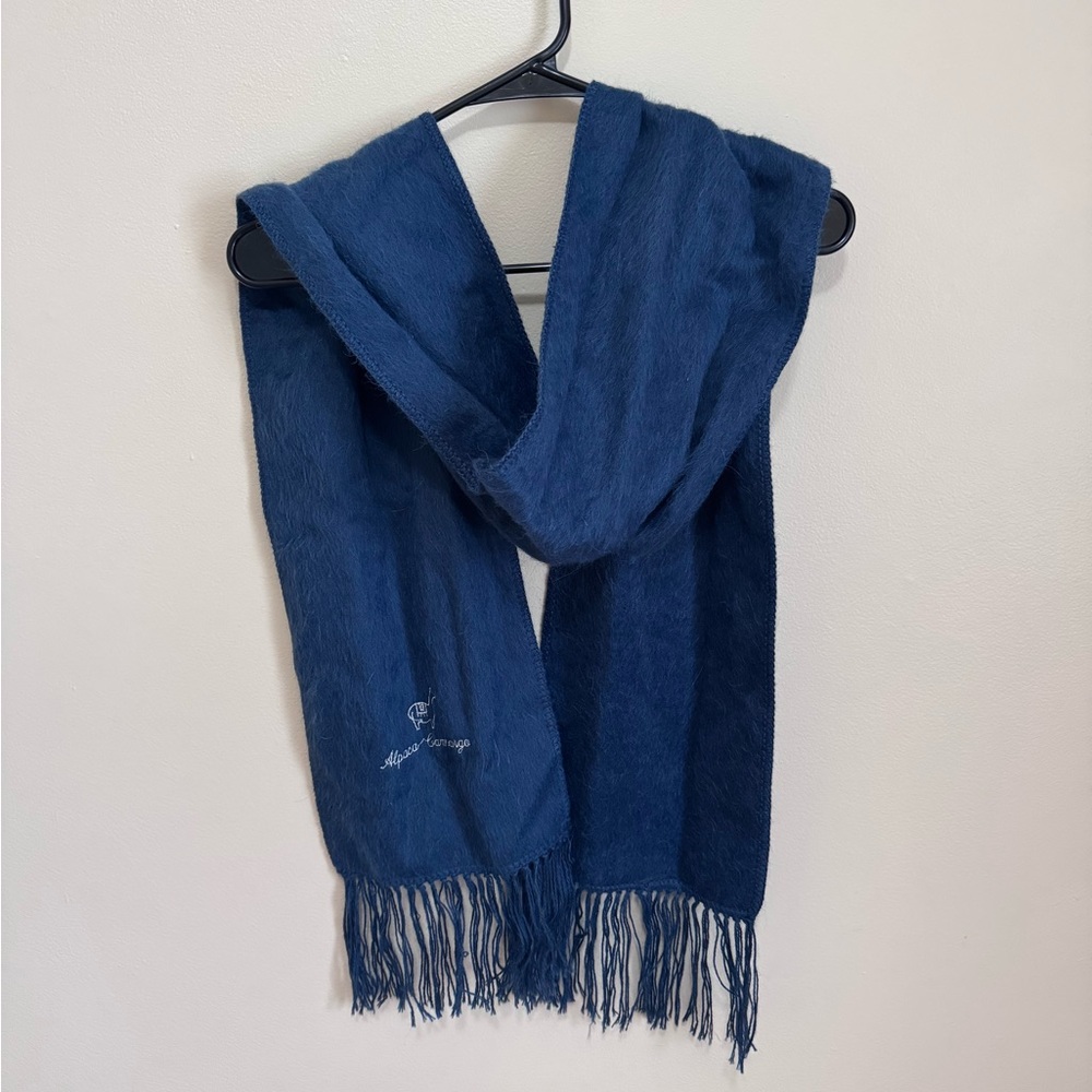 Alpaca Camargo Alpaca Wool Scarf with Fringe in Blue